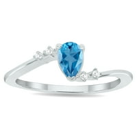 Ženski plavi topaz i dijamantski talasni prsten u bijelom zlatu od 10k