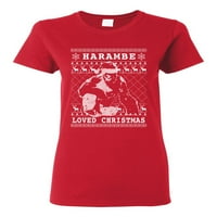 Harambe volio božićni ružni božićni džemper ženska grafička majica, crvena, srednja