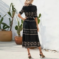 Žene Srednja dužina Maxi kratki rukav modni okrugli izrez Ljeto tiskana haljina crna l