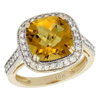 14k žuti zlatni prirodni viski kremenski prstenski jastuk-rez 10x dijamantski halo, veličine 7