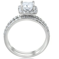 Pompeii 5 8ct Princess Cut Halo Diamond Angagement Wedding Ring Set Lab Grown 14K Gold