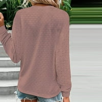 Strungten ženske modne vrhove dugih rukava tipka V-izrez čvrsta boja tunika jesenska proljetna bluza