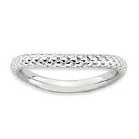 Sterling srebrne boje izrazi su polirani valni prsten za rodijum-ploče - veličine 10