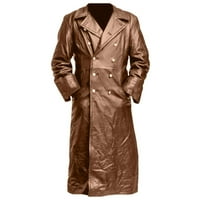 Muška vintage kožna srednjovjekovna dugačka kožna jakna od jakne od pune boje tanka kožna jakna s dugim