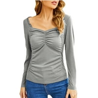 Modni ženski čvrsti boja kvadratni vrat dugih rukava preklopna majica Slim bluza hot6sl485264