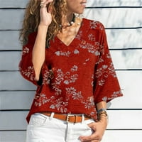 Pyju ženska bluza za rupu, V izrez Casual Tunika Vintage Flower Majica Proljeće Ljeto Lagano vrhovi