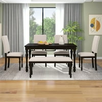 6-komadni stol za trpezarije za drvo za drvo sa tapeciranim stolicama i klupom