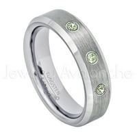 Dame začućene volfsten prsten - 0,21ctw peridot 3-kameni trake - personalizirani vjenčani prsten za