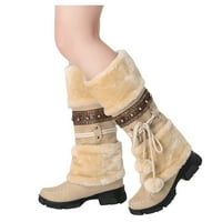 Čizme za žene tople visoke pete snijeg snijeg retro držite srednje kose čizme kliznite na čizme zimske