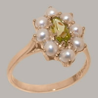 Britanci napravio je 9k ružični zlatni prirodni peridot i kultivirani biserni ženski osnivački prsten