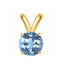 Mauli dragulji za angažovanje za žene 1. Carat okrugli plavi Topaz privjesak 4-prong 14k žuto zlato