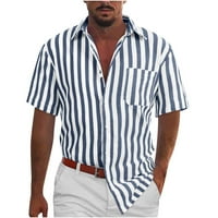 Muški gumb dolje majice V izrez kratki rukav T-majice Stripe vrhovi udobna ljetna bluza vruće casual