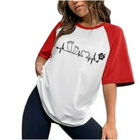 Žene smiješna bejzbol grafička bluza prugasta V izrez T majica labavi fit kratkih rukava za kratke rukave