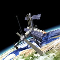 Svemirska stanica u orbiti oko Zemljenog plakata Print