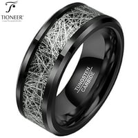 Tungsten prsten sa elegantnim ugljenskim vlaknima u crnom IP finišu za muškarce Žene Udobne mogućnosti