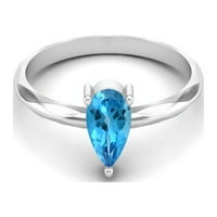 Swiss Blue Topaz 6x kruška Sterling Srebrna ženska prstena