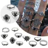 Heiheiup modni vodeni kap dijamant retro geometrijski crni dragi šuplji set mens prsten vintage
