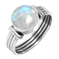 Sterling srebrni prsten za žene bijeli prirodni duginski moonstone dragulja Srebrna prstena Veličina