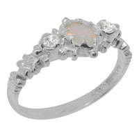 Britanci napravio je 10k bijeli zlatni prirodni opal i dijamantni ženski prsten - Opcije veličine -