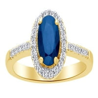 Ovalni rez simulirani plavi safir i bijeli prirodni dijamantski halo prsten u 10K žutom zlatnom prstenu