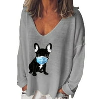 Ženska modna ležerna print V-izrez Loose dugih rukava TOP bluza pulover hot8sl4869691