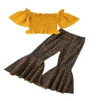 Bomotoo Kids uništene Leopard Print pantalone Outfit obična majica Ruched ljetne odjeće Odjeća za burne