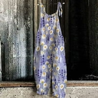 Žene Ljeto pamučne pamučne platnene bez rukava Crni bib kombinezoni Tulip baggy Capri skakači sa džepovima