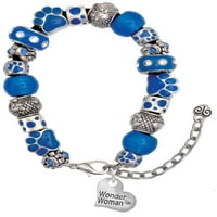 Delight nakit silvertone Mali čudesno žensko srce plava šapa Narukvica od perle, 7 + 2