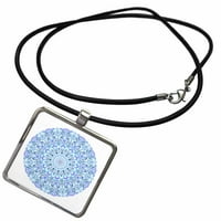 Svijetlo plavi cvjetni mandalski disk - Boemska grafička dizajnerska ogrlica sa pravokutnikom Privjesak