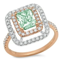 2. CT Sjajni smaragdni rez simulirani zeleni dijamant 14k Rose White Gold Halo Pasijans sa accentima