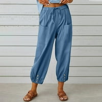 INLEIFE pune dužine hlače za čišćenje modnih žena Ljetna casual labavo pamučne posteljine džepove čvrste