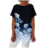 GDFUN Ljetni vrhovi Ženski moda Retro Print Okrugli vrat kratkih rukava s majicom kratkih rukava