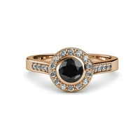 Crni i bijeli dijamantni zaručnički prsten 1. CT TW u 14k Rose Gold.Size 7.0