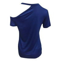 Žene Ležerne ljetne čvrste kratke rukave Crewneck Labavi majica Bluzes Majice Plavi XXL, SAD Veličina