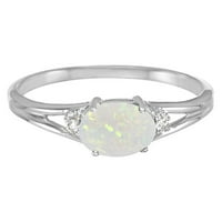 Ovalni Opal i dijamantni prsten u 14K bijelom zlatu