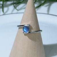 Prirodni labradoritetni prsten za žene, kameni srebrni podesivi gusjenični prstenovi za rođendan, minimalistički
