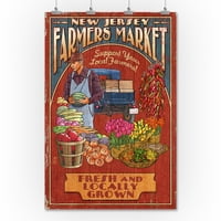 New Jersey - Tržište poljoprivrednika - Vintage znakovnici - umjetničko djelo u vezi sa fenjerom