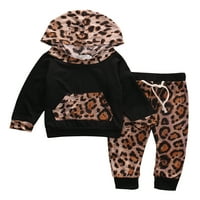 Nokpsedcb Kid Baby Boys Girls Leopard pulover kapute sa kapuljačom za kapute postavljaju odjeću odjeća