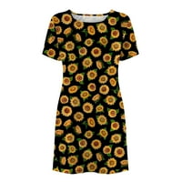 Ljetne haljine za žene casual ravnica labava kratka rukava haljina cvjetna print suncokret za ispis