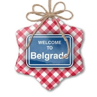 Božićni ukrasni znak Dobrodošli u Beograd Crveni plaid Neonblond