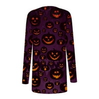 SKSLOEG CARDIGAN za žene Trendi ženski ljetni dugi rukavi lagani džemperi Halloween Cat bundeve print