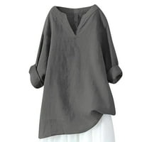 Ženska pamučna posteljina labava košulja odjeću jesenski proljetni košulje s dugim rukavima V izrez