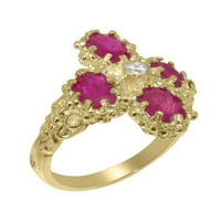 Britanska napravljena 10k žuti zlatni prirodni dijamant i rubin ženski godišnjički prsten - Opcije veličine