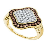 Jewels 10kt žuti zlatni ženski okrugli smeđi dijamantski kvrfoil Klaster prsten 1. CTTW