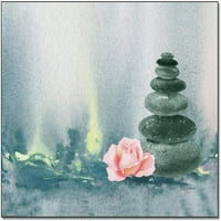 Vodena terapija Zidna umjetnost Meditacija mirno akvarel Zen Rock Cave sa ružičastim ružima Platno Ispis