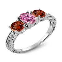 Gem Stone King Sterling Silver Ring Oval Pink Moissanite Garnet