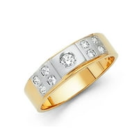 Čvrsti 14K bijeli i žuti zlatni prsten dva tona kubična cirkonija CZ Muške godišnjice vjenčani vend