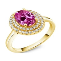Gem Stone King 2. CT ovalna ružičasta stvorila safir 18K žuti pozlaćeni srebrni prsten