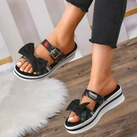 Miayilima Crne sandale Žene dame Modni ljetni ispis Krpom luk klin platforme Sandale i papuče