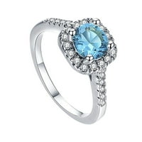 Baccoc Pribor bijeli kamen, ručno izrađeni rez, vjenčani angažman nakit poklon prstena svijetlo plava